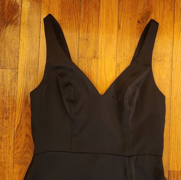 Azazie Black Satin Deep V-Neck Dress With Side Split Size 10 Excellent Condition - Picture 10 of 15